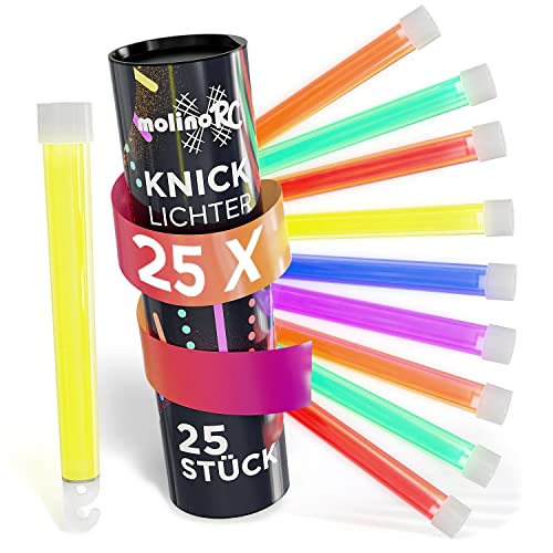 molinoRC Knicklichter - 25x SUPER HELLE Knicklichter - Power Leuchtstab in 6 Farben für Party, Festival, Camping oder Geburtstag - Knicklichter Militär - Glow Sticks - Knicklichter Groß XXL