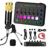 OFFCUP Podcast Equipment Set Mischpult Audiomixer mit Stativ Kondensator Mikrofon USB C Audiointerface für PC Laptop Telefon Pad, Live Soundkarte für Live-Streaming Gesang YouTube und Gaming