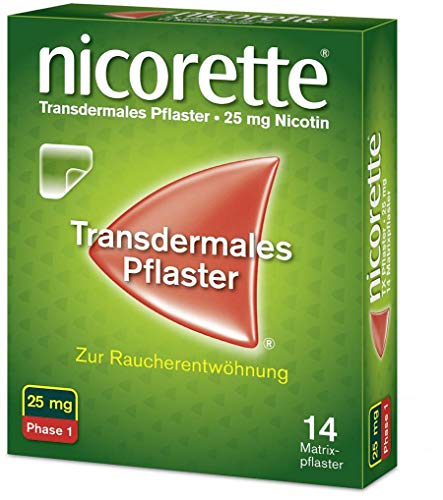 NICORETTE Pflaster mit 25 mg Nikotin – mit Nikotinpflaster Rauchen aufhören – für Phase 1 der Raucherentwöhnung bei mehr als 20 Zigaretten am Tag – 14 St.