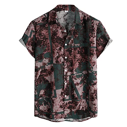 FASLOLSDP Hawaii Hemd Leinen MäNner, Kurzes Hemd Herren, Stehkragen Freizeithemd Mit KnöPfen Einfarbig Kurzarm Sommerhemd Leicht Freizeit Hawaiihemd Hochwertige Nachhaltige Leinenshirt