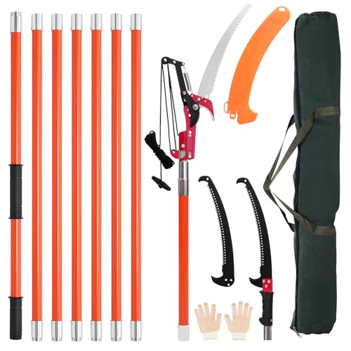 WZTO Astsäge mit Teleskopstiel,8 m Höhenverstellbar 2,24m-8,24m Klinge aus Kohlenstoffstahl mit Tragetasche und 2 Sägeblätter bis 10m Arbeitshöhe Manual Pole Saw for Pruning Palms and Shrubs