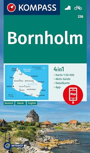 KOMPASS Wanderkarte 236 Bornholm 1:50.000: 4in1 Wanderkarte mit Aktiv Guide und Stadtplan inklusive Karte zur offline Verwendung in der KOMPASS-App. Fahrradfahren.