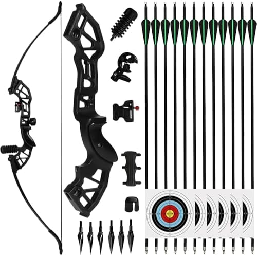 NorthSpoor 51" Archery Takedown Recurvebogen und Pfeil-Set für Erwachsene, 40lb Langbögen für die Jagd für Erwachsene und Anfänger mit 12 Pfeilen (Schwarz)