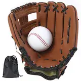 LeapBeast Baseball Handschuhe, Softball Handschuhe mit 1 Ball, Baseball Training Wettbewerb Handschuh Verdicken Dauerhaft Softballhandschuhe für Kinder Erwachsene (Braun -B, 10,5 Zoll)