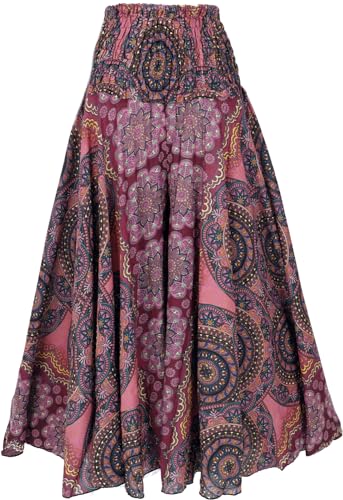 GURU SHOP Palazzohose, Weite Boho Sommerhose, Hosenrock, Alternative Bekleidung - Weinrot/Altrosa, Damen, Synthetisch