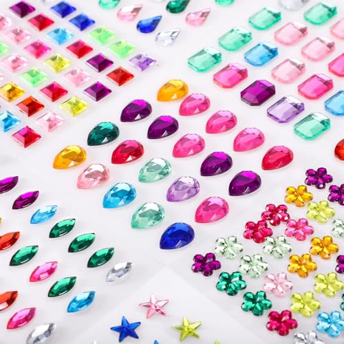 1956 Stück Glitzersteine Selbstklebend, 15 Blätter Strasssteine zum Basteln Schmucksteine Rhinestones Aufkleber Bunt Faschingsdeko Sticker DIY Glücksbringer Geschenke Für Fotorahmen Grußkarten