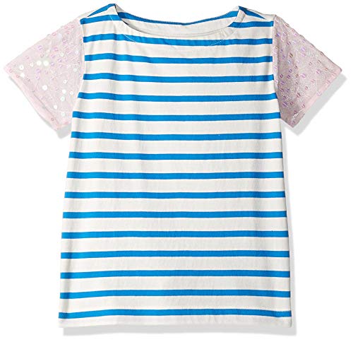 Look By Crewcuts T-Shirt mit Pailletten an den Ärmeln, für Mädchen, Blue Stripe/Pink, 10