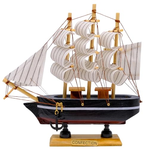 Fahibin Mediterranes Segelschiff Modell,16cm Vintage Holz Segelboot Modell, Handgefertigtes Holzschiff für Wohnzimmer/Büro