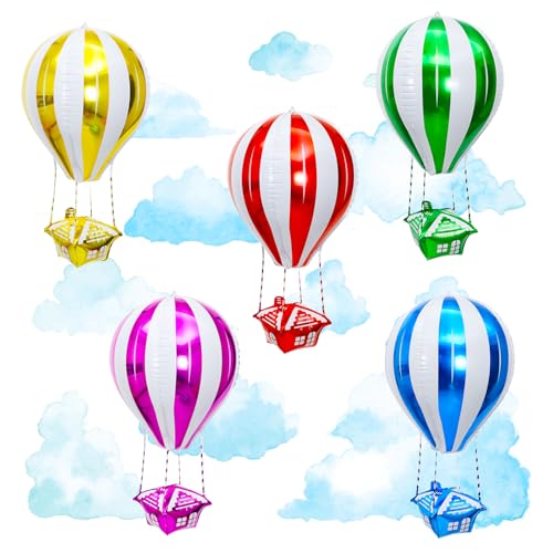 KOBOKO Folienballon Geburtstag Heißluftballon Deko, 5 Stück Heissluftballon Helium Ballons, Luftballons Bunt Geburtstag, Helium Luftballons Heißluftballon Geschenk für Kindergeburtstag Hochzeit Deko