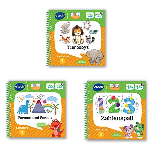 Vtech 80-488904 MagiBook-Lernbuch-Bundle: 3 Bücher der Lernstufe 1 (Tierbabys 3D, Formen und Farben 3D, Zahlenspaß 3D), Lernbuch, Mehrfarbig