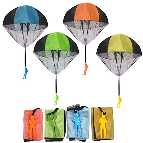 Fallschirm Spielzeug Kinder, funvce 4 Stück Fallschirmspringer Kleines Spielzeug, Hand Wurfspiel Outdoor Flugspielzeug, Party Mitgebsel Kindergeburtstag, Wurf Parachute Spiele für Draußen