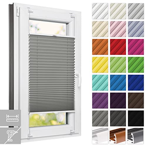 Estika Plissee ohne Bohren nach maß, Plissee klemmfix, 23 Farben, 5 Profilfarben, Breite, 30-129 cm, Höhe 50-149 cm, Rollo für Fenster ohne Bohren, Plisseerollo innen, Fensterrollo Sonnenschutz