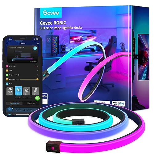 Govee RGBIC Gaming Neon LED Strip 3M für Gaming Schreibtisch, Neon Schild Kompatibel zu Razer Chroma, 11 Musik, 64+ Szene, Zuschneidbarer LED Streifen, RGB APP-Steuerung, Gaming