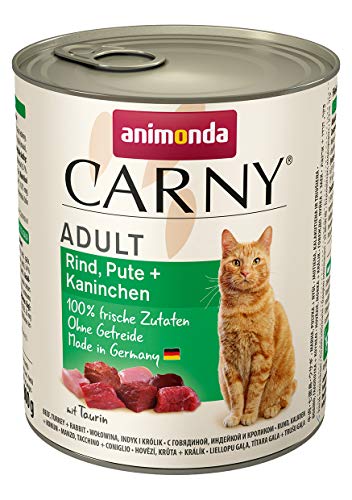 Carny Katzen Nassfutter Rind + Pute + Kaninchen (6 x 800g), Katzen Nassfutter von animonda ohne Getreide und Zucker, mit frischen fleischlichen Zutaten