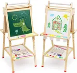 Ark miido Kinder Staffelei mit Papierrolle Höhenverstellbar Standtafel Kinder Tafel Holz Kindertafel mit Zahlen und anderem Zubehör Doppelseitige Maltafel als Geschenk für Jungen und Mädchen (Holz)