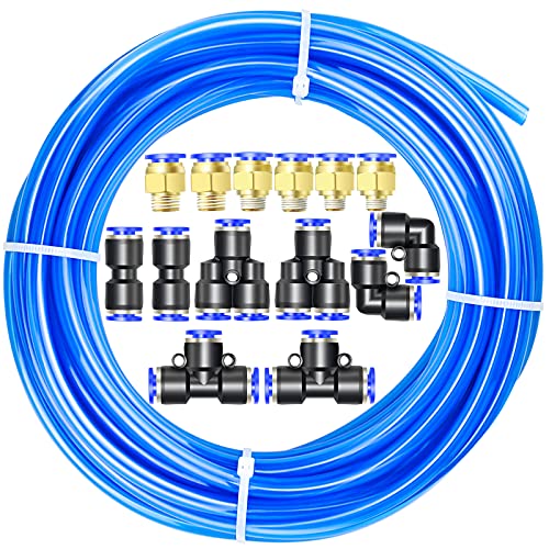 ERGAOBOY Blau 10M Polyurethan PU Luftschlauch Rohr Kit, 4 mm Außendurchmesser x 2,5 mm Innendurchmesser mit 14 Anschlusssätzen