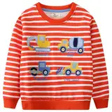 CM-Kid Sweatshirts Jungen Pullover Baumwolle Baby Kinder Langarm Frühling Winter Warm 2 3 Jahre Bagger Truck Streifen Gr.98