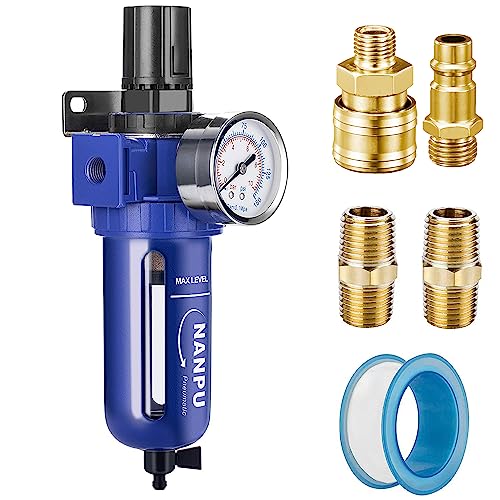 NANPU 1/2" BSP Druckluftfilterregler, Zinklegierung, 5 Mikron Messingelement, 0-10 Bar Manometer, Schnelllöse-Behälter, Handablauf, Metallhalterung