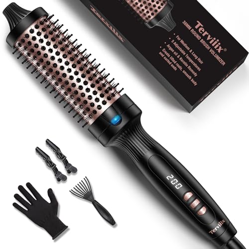 Terviiix Heiße Bürste Keramik-Turmalin-Ionen-Lockenstabbürste, 38 mm Thermal Brush heiße Rundbürste für Wurzelvolumen und lockere Locken, Digitalanzeige, 5 Temperaturen, Bürstenvolumen, Dual-Spannung