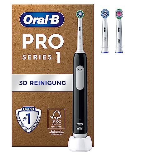 Oral-B Pro Series 1 Plus Edition Elektrische Zahnbürste/Electric Toothbrush, PLUS 3 Aufsteckbürsten, 3 Putzmodi für Zahnpflege, recycelbare Verpackung, Designed by Braun, black