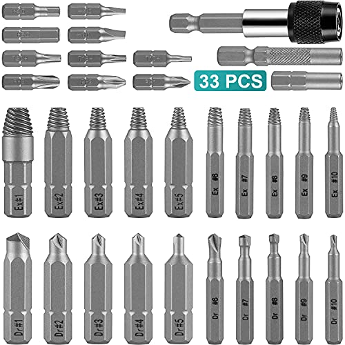 33 in 1 Schraubenausdreher Set, VMAN Linksausdreher Set mit Schraubendreher, Beschädigte Schraubenentferner Set für beschädigte Schraube 2-12mm, Beschädigte Schraubenausdreher Set aus S2 Stahl, 62 HRC