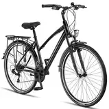 Licorne Bike PREMIUM TrekkingBike in 28 Zoll - Fahrrad für Herren, Jungen, Mädchen und Damen - Shimano 21 Gang-Schaltung - Citybike - Männerfahrrad - L-V-ATB - Schwarz/Grau