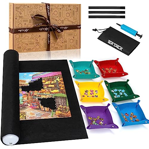 Tektalk Design mit höherer Kapazität mit 6 bunten Filzsortierschalen, Puzzle-Rollmatte in filigraner Verpackungsbox mit Handpumpe zum Speichern und Aufbewahren für 2000, 1500, 1000, 500 Puzzleteile