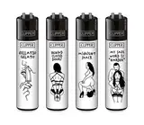 Clipper® Feuerzeuge im Multipack - 4er Set mit coolem Look - Nachhaltig NEU - INKL Gratis Crystal Deko Balls (FFX Adult #4)