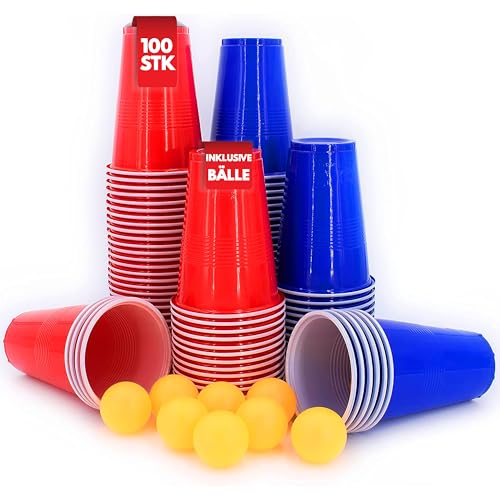 Kyto Mehrweg Trinkbecher 100er Set Party Becher 475ml amerikanischen Farben Blau/Rot Red Cups