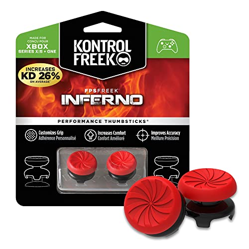 KontrolFreek FPS Freek Inferno für Xbox One und Xbox Series X Controller | Performance Thumbsticks | 2 x Hoch Konkav | Rot