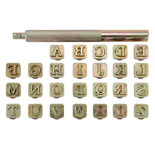 Mogokoyo 26 PCS A-Z Alphabet Buchstaben Metall Stempel-Set Stamping Punch Leder Werkzeuge für DIY Handgemacht Leder (6mm)