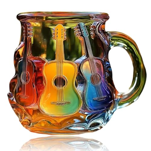 Guitar Art Tasse, 3D-Gitarren-Kaffeetasse, Neuartige Coole Musiklasse Mit Kreativem Griff, Dicker Hitzem Isoliertem Griff, 350 Ml, Für Lehrer, Musiker, Gitarristen, Sammler, Reisegebrauch