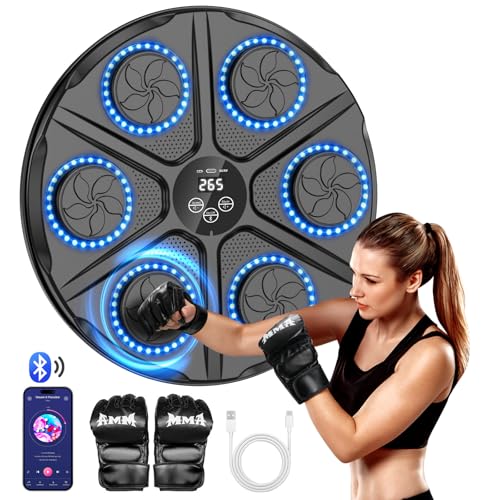 aiyyotto Music Boxing Machine， Smart Music Machine Boxing LED Electronic Bluetooth 12 Modes & 12 Speeds，Real Boxing Experience Includes Boxing Gloves Gift for Adults and Kids