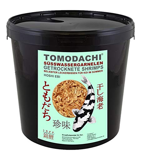 Tomodachi Garnelen, Koifutter, Naturfutter, Koisnack für den Sommer, getrocknete Süßwassergarnelen, Shrimps, Gambas für die Handfütterung der Koi, gesunde, leckere Koibelohnung handzahme Koi 5L Eimer