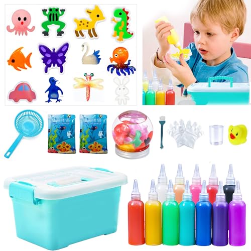 TOPRUNYI Aqua Gelz Kreativ Set,33 Stück Handgemachtes Wasserspielzeug für Kinder,3D Magic Water Elf,12 Flaschen DIY Magisches Wasser Gel 60ML,mit 12 Vorlagen,ufbewahrungsbox,Aqua Fairy Set für ab 3+