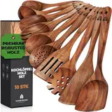 Holzkochlöffel 10 Stück Kochlöffel Set Holz - Holzlöffel aus Teakholz für das Kochen - Holzkochlöffel, Pfannenwender holz, Suppenkelle, 10 Stück - Natürlich, Perfekt für Antihaft von Woodenhouse