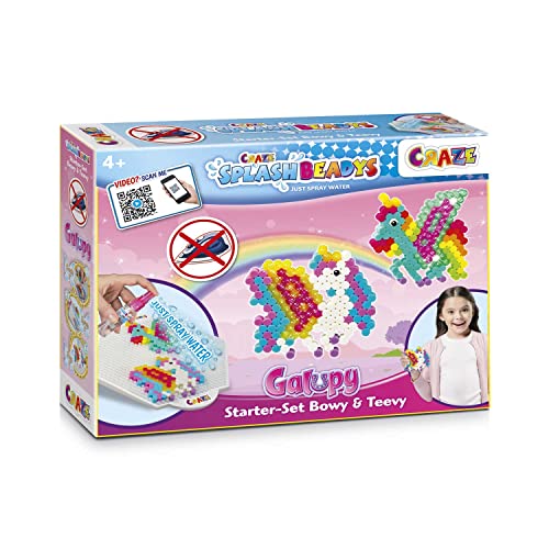 CRAZE Splash BEADYS Galupy Starter Set Bügelperlen ohne Bügeln Steckperlen zum Basteln Wasserperlen Kinder mit Pferde Schablone Glitzer Bügelperlen 20630, Klein