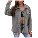 jieGorge Taillierter Mantel Damen Frühling Outwear Winter Pure Color Fleece Mantel Lässiger warmer Mantel Oversize Outercoat mit Knöpfen Adagio Damen (Grey, M)