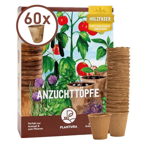 Plantura Anzuchttöpfe aus Holzfaser, 60 Stück, 100% biologisch abbaubar & torffrei, für Aussaat Pikieren & Stecklinge, ⌀ 6 cm