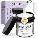 Saviland Milchig Weißes Aufbaugel – 100g/3.53oz Hartgel für Nägel Große Kapazität, Für Gelnägel,Nagelfestigungsgel für Nagelverlängerung Nail Art Maniküre U V Builder Nagelgel für Nagelstudio