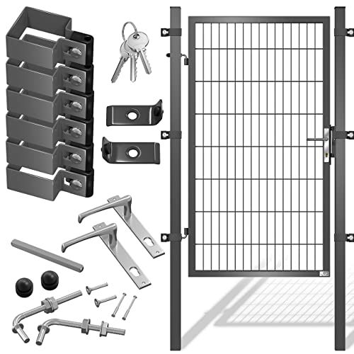 KESSER® Gartentor Premium Gartentür aus Metall verzinktem Stahl, Gartentür für Stabmattenzau Zauntor, Hoftor, inkl. Pfosten mit Schloss Türklinke und Schlüssel, 160 x 106cm Anthrazit