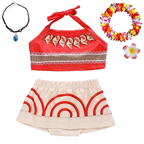 Lito Angels Prinzessin Vaiana Tankini Badeanzug Zweiteiler mit Zubehör für Kinder Mädchen, Sommer Bademode Schwimmanzug Größe 6-12 Monate 74/80