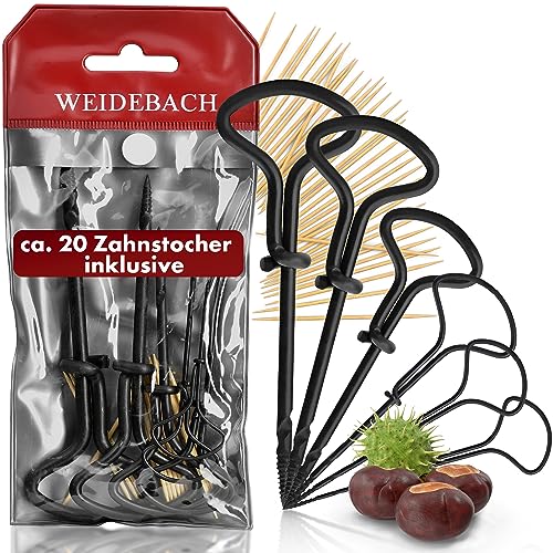 WEIDEBACH® 6-teiliges Kastanienbohrer Set, 1,5-6 mm Bohrer inkl. 20 Zahnstocher zum Basteln, Kastanien-Bastelset, Kastanienset, Kastanienmännchen Bastelset, Holzbohrer Handbohrer für Kastanien