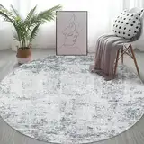 Capslpad Grau Abstrakt Teppich Rund ø135cm Moderner rutschfest Teppich Wohnzimmer Runder Waschbar Rund Teppich Kurzflor Weich Runder Teppich Beige for Wohnzimmer Schlafzimmer Studie Heimbüro Dekor