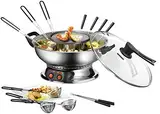 UNOLD 48746 Asia-Fondue - 1.950 W, für 6 Personen mit 6 Gabeln und Körbchen, mit abnehmbarer Grillplatte, Glasdeckel, Fonduetopf aus Edelstahl, Fondue- und Grillfunktion