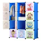 BRIAN & DANY Erweiterbares Kinderregal Kinder Kleiderschrank Stufenregal Bücherregal mit Türen & 2 Aufhängern, tiefere Fächer als normal (45 cm vs. 35 cm) für mehr Platz, 110 x 47 x 147 cm Blau