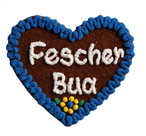 Anstecker Filzherz Fescher Bua Heimatfest Dirndl Accessoires mit Namen - Namensschild Herz personalisiert Button Brosche Ansteckbutton Wunschbeschriftung