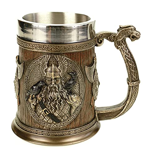 Veronese 708-775 Krug germanische Götter Thor und Odin mit Drakargriff mit Metalleinsatz Becher Nordmänner