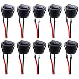 RUNCCI-YUN 10PCS 12V Wippschalter, SPST Switch 10 A/125 V, 6 A/250 V Rocker Kippschalter (mit Draht) Runde Schalter Wippschalter Button， für Auto RV Truck Jeep Off Road Boat Marine