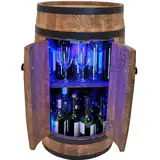 Fassbar mit Tür LED RGB Beleuchtung - Handgemacht Holzfass Fassregal 80x50cm - Aufbewahrungsschrank für Wein Whisky Bier Flaschen Fass Hausbar Weinflaschen Schnapsfass. EIN Geschenk für jeden Anlass